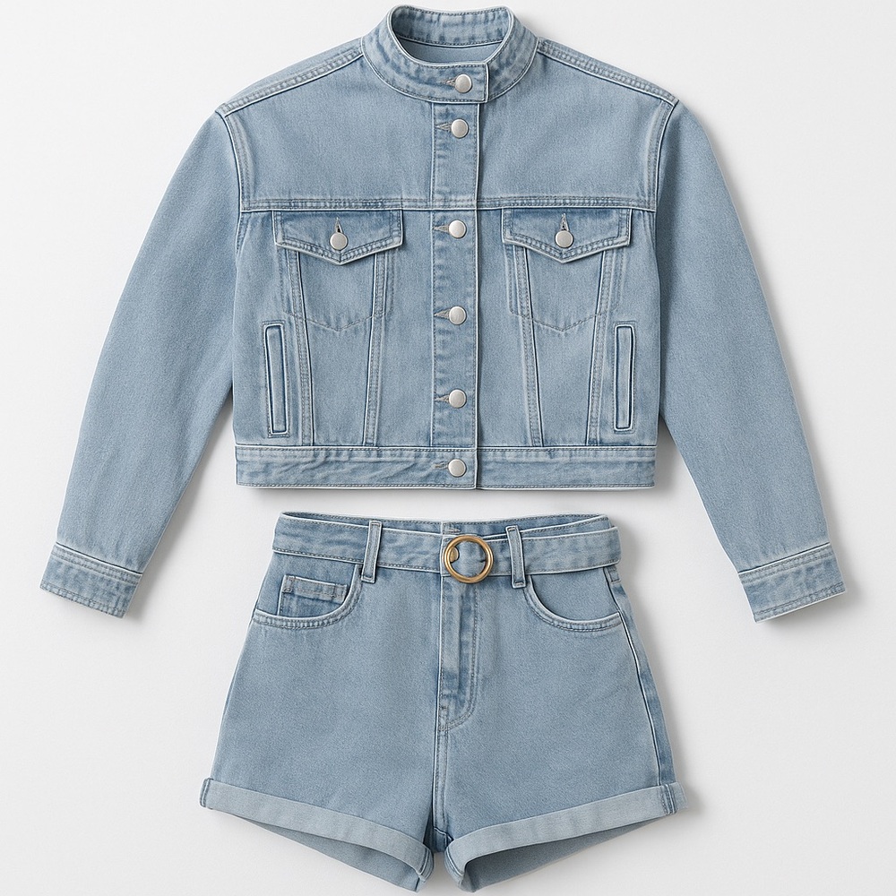 Women’s Blue Denim Jacket and Shorts Set